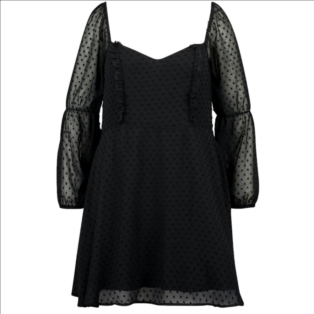 Boohoo Dobby Babydoll Mesh Square Neck Skater Dress Size 24 W
